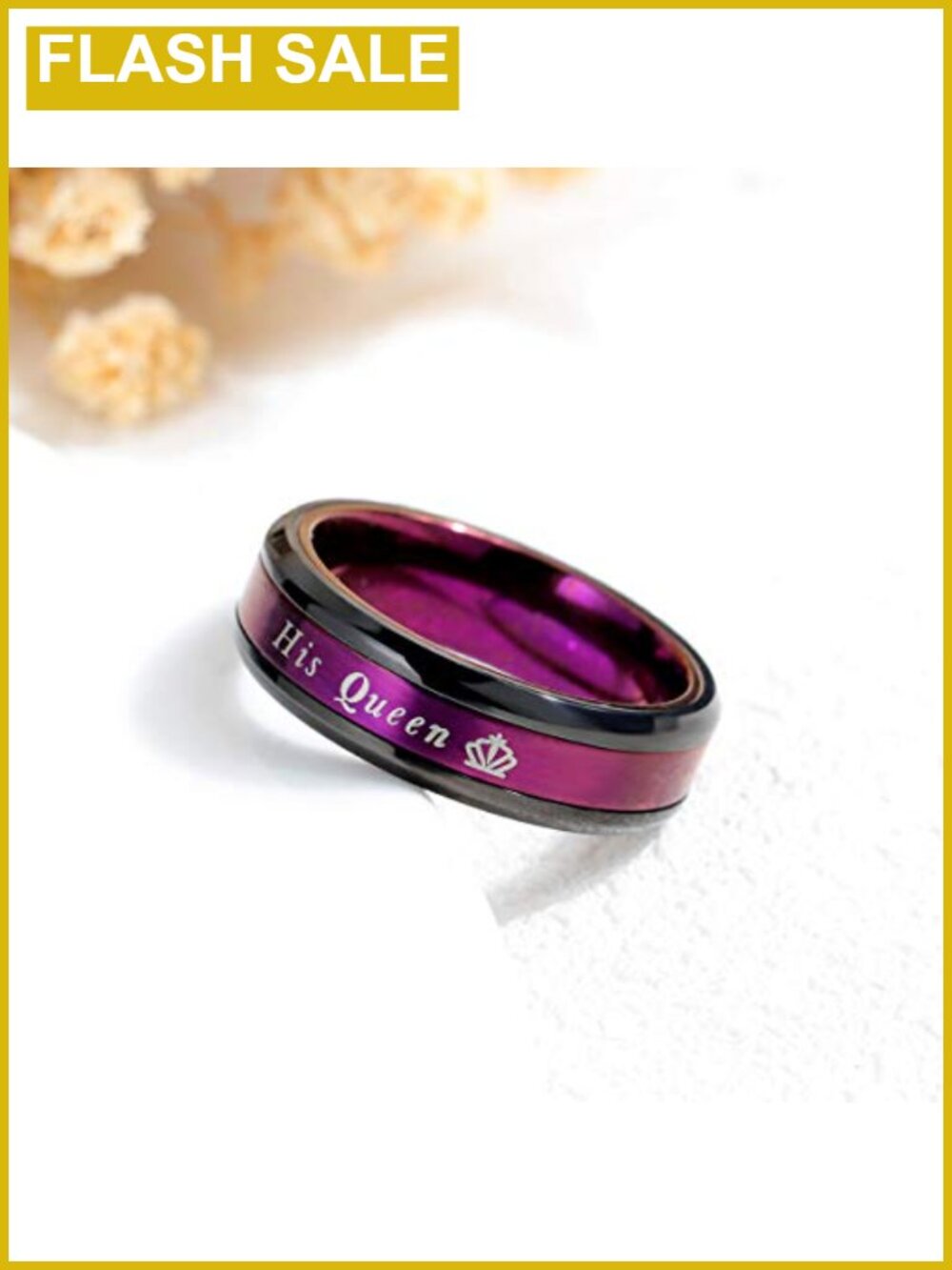 Matching King Queen Couple Ring Set Stainless Steel Wedding Engagement Band 2pcs - Picture 3 of 6